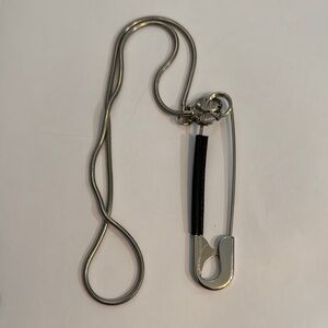 Henri Bendel Silver and Black Large Paper Clip Long Costume Necklace